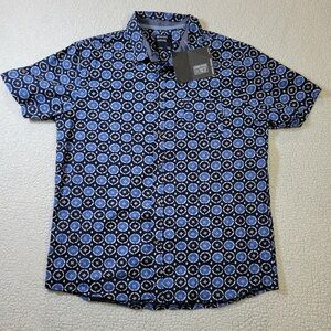 Reverse Threads Shirt Men's XL Blue Geometric Button Up Short Sleeve NWT